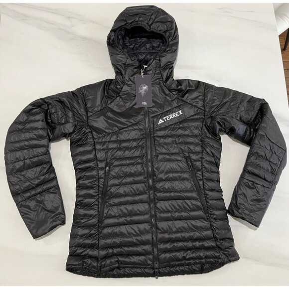 Adidas Terrex Women's Lite Down Hooded Puffer Jacket Black IB4199 Women’s Size M - Picture 1 of 9